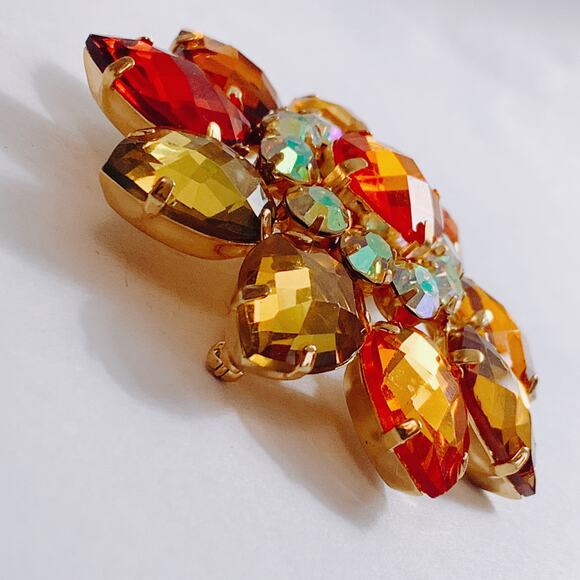 VTG  Signed Joan Rivers Fall Autumn Colorful Brooch Amber Rhinestone Sparkling - Picture 12 of 12